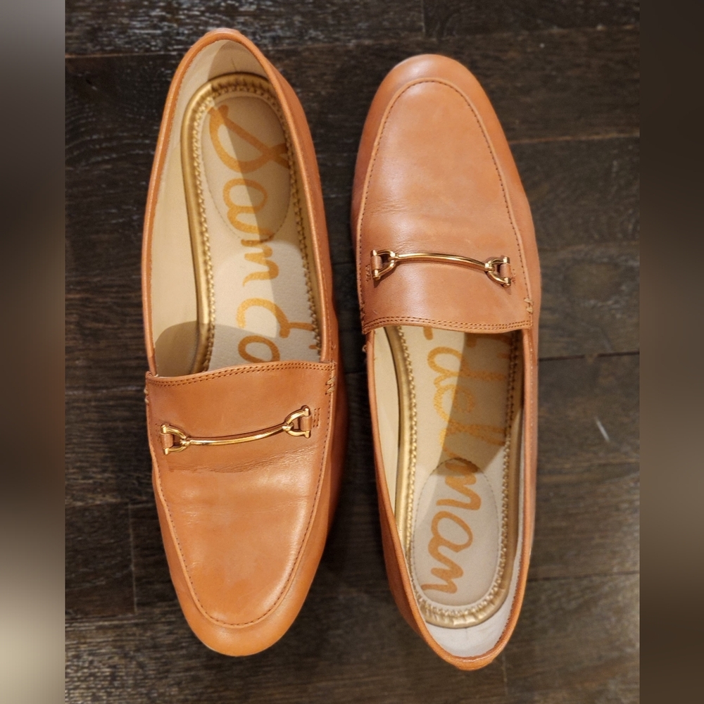 Sam Edelman Womens Cognac Brown gold trip loafers in Luggage Tan color size 10